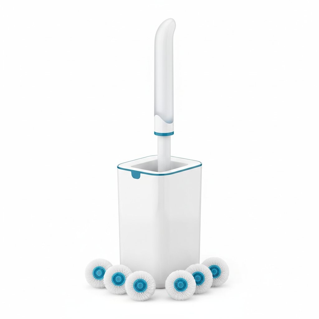 ToiletWand Disposable Toilet Cleaning System: Handle, Caddy and 6 Refills, White